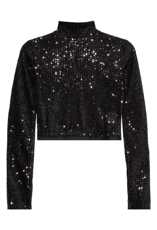 Sequin Cropped Long Sleeve Mock Neck