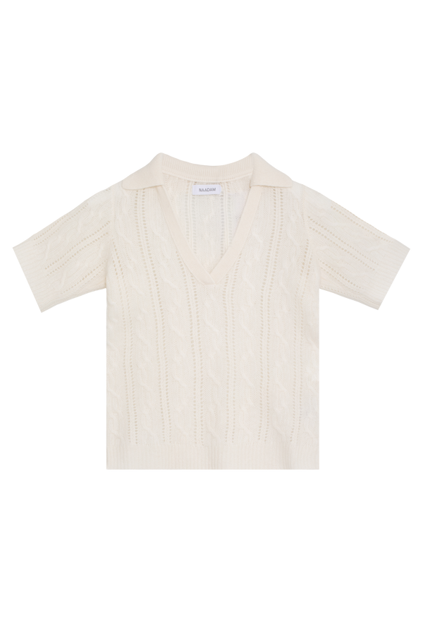 Cashmere Open Cable Short Sleeve Polo