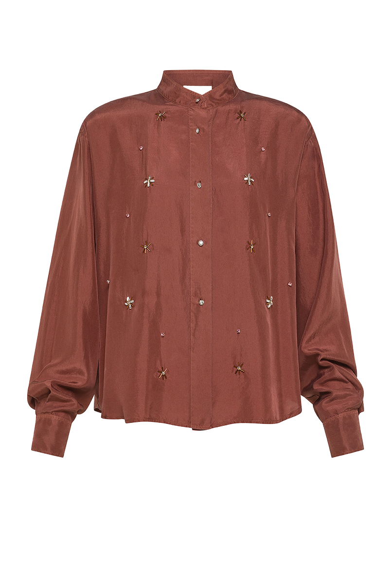 Silk Habotai Shirt With Crystals