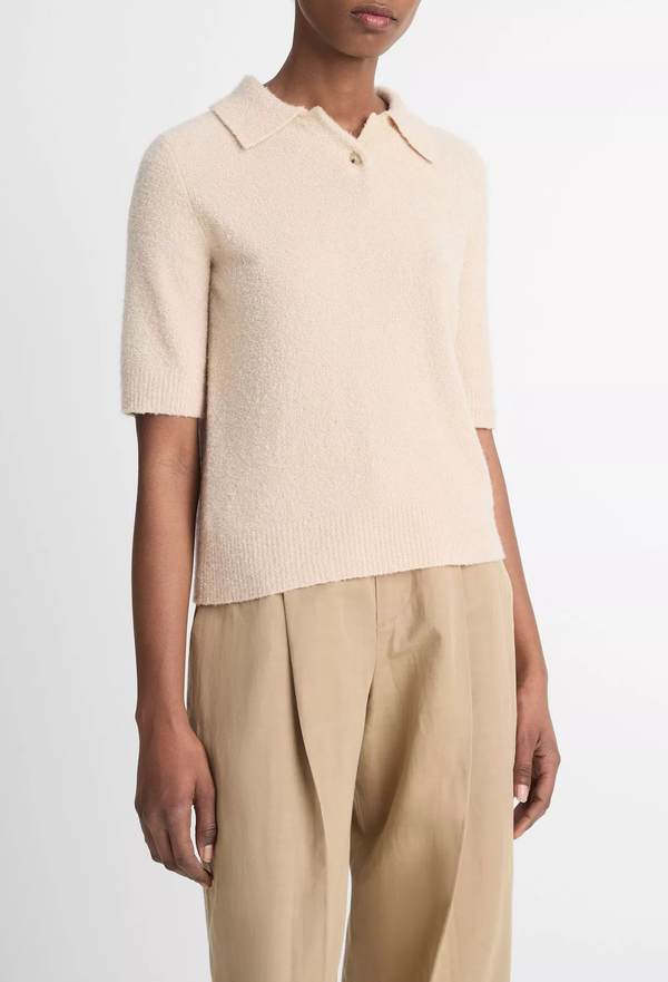 Soft Boucle Short Sleeve Polo Sweater