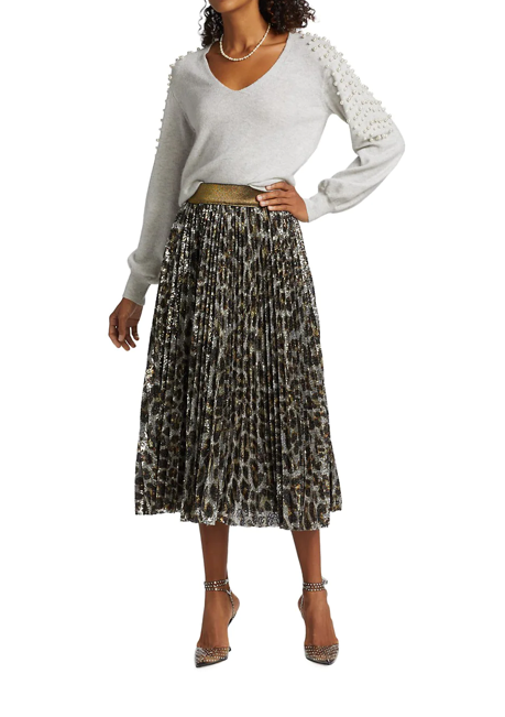 Purrrfect Leopard Sequin Pleated Skirt